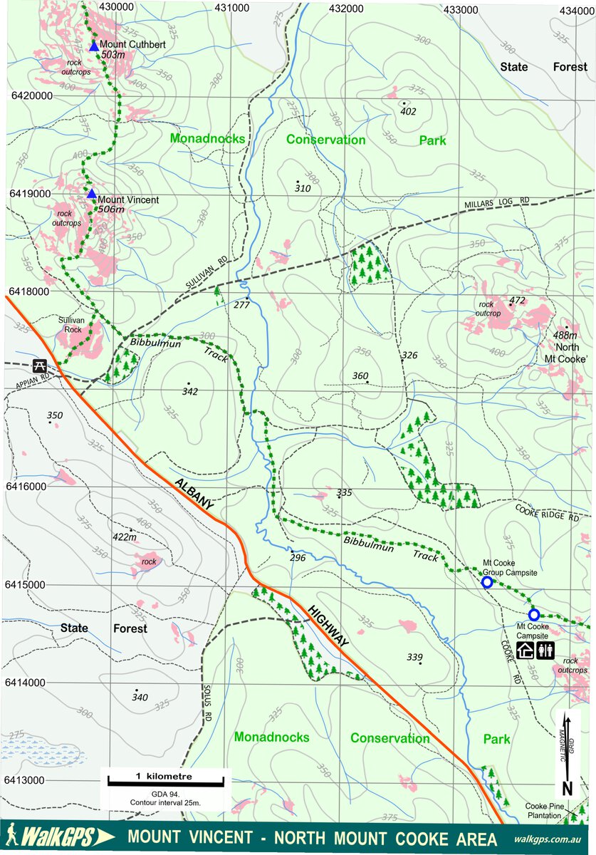 WalkGPS - Mount Vincent-North Mount Cooke Walk Area Map by WalkGPS ...