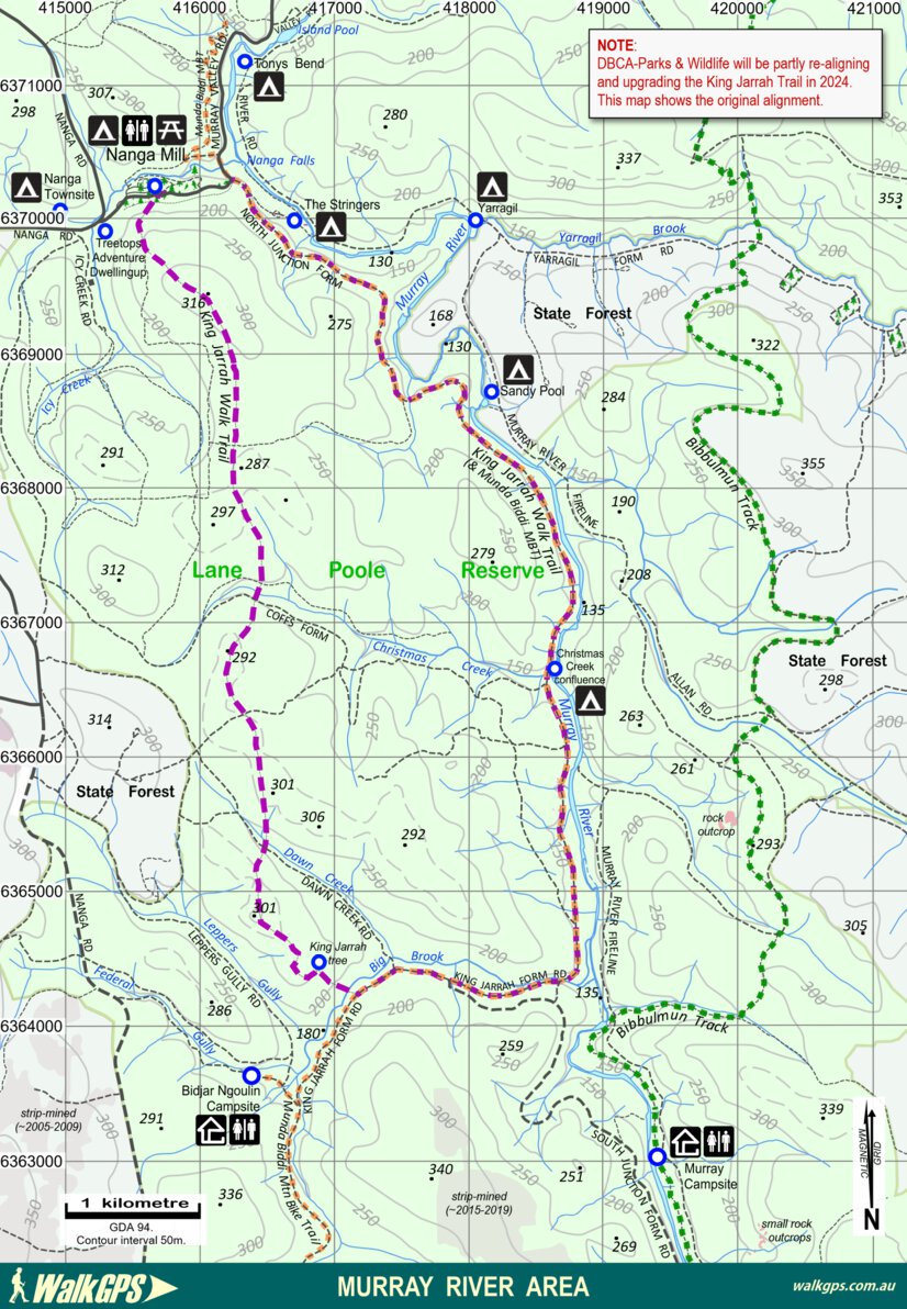 WalkGPS - Murray River Walk Area - Lane Poole Reserve Map by WalkGPS ...