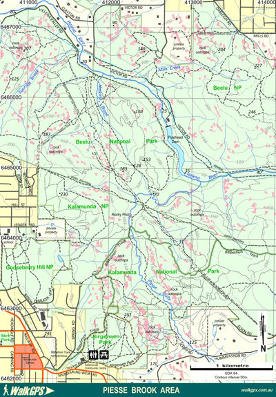 WalkGPS WalkGPS - Piesse Brook Walk Area - Darling Range digital map