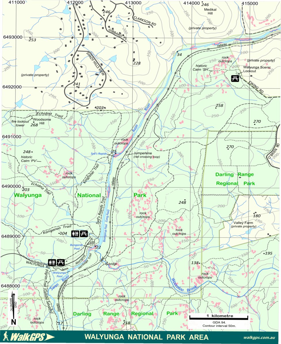 WalkGPS - Walyunga National Park Walk Area - Darling Range Map by ...