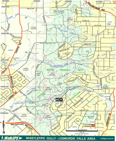 WalkGPS - Whistlepipe Gully-Lesmurdie Falls Walk Area - Darling Range Preview 1