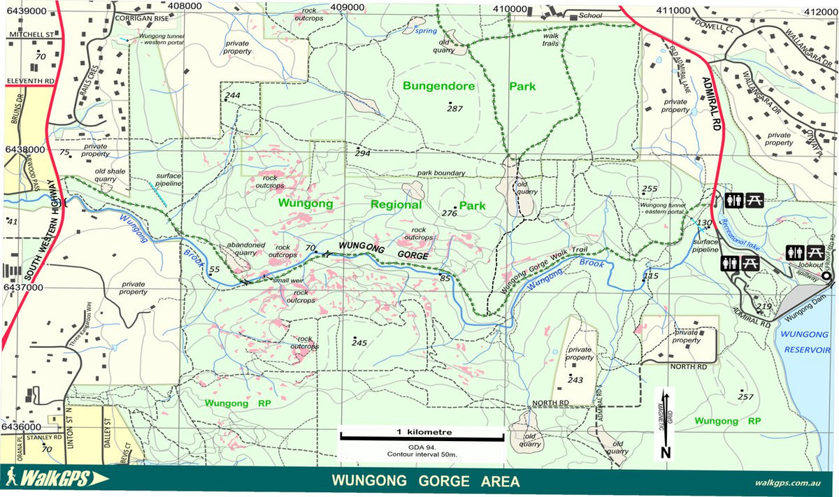 WalkGPS - Wungong Gorge Walk Area - Darling Range Map by WalkGPS ...