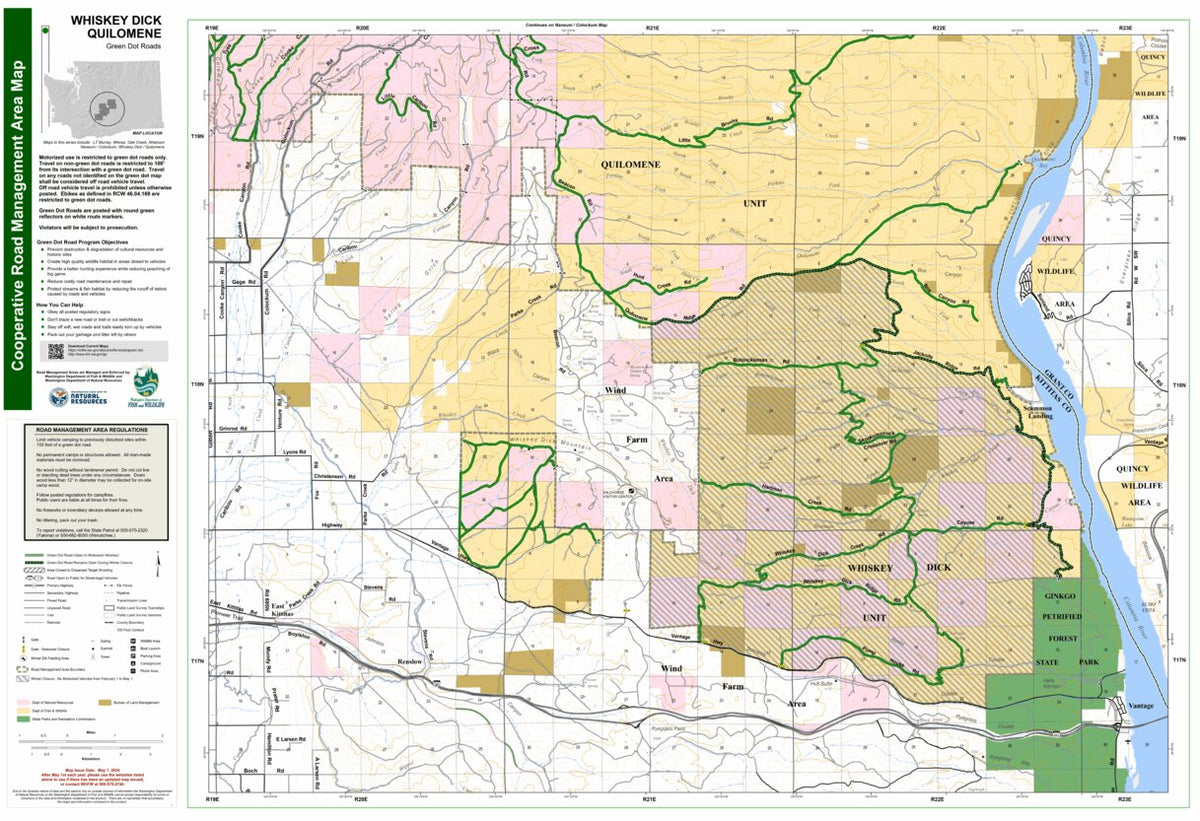 Whiskey Dick-quilomene Green Dot Road Map By Washington State 