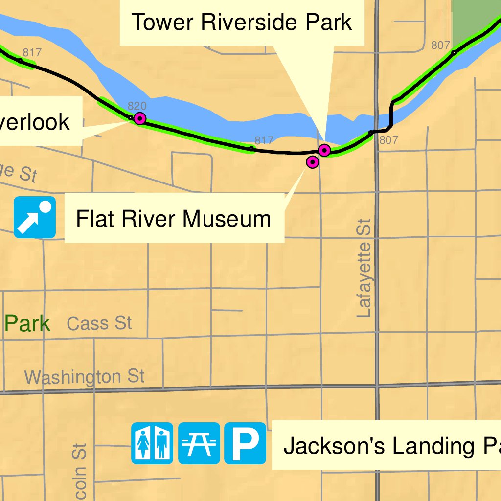 Fred Meijer Flat River Trail Map by West Michigan Trails and Greenways