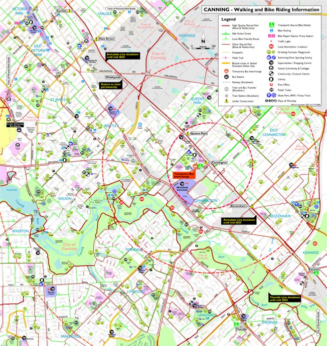 Canning Vale Postcode City of Canning - Walk, wheel, ride Map by Western Australia Department ...