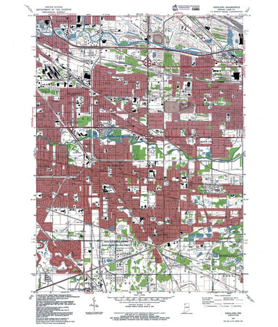 Western Michigan University IN-Highland: Authoritative US Topos 1991 digital map