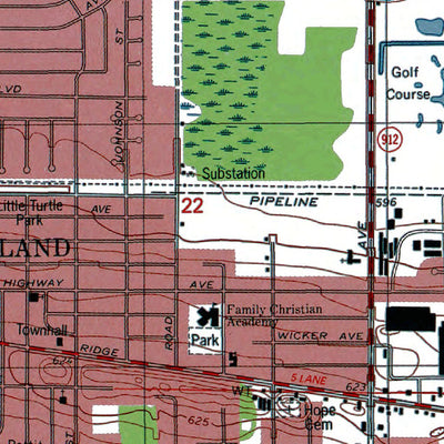 Western Michigan University IN-Highland: Authoritative US Topos 1991 digital map
