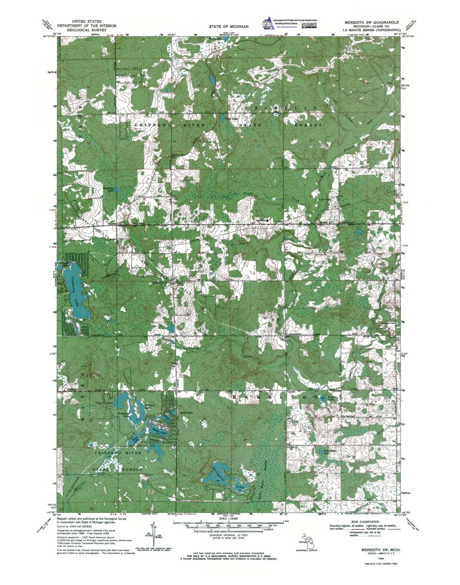 MI-Meredith SW: Authoritative US Topos 1969 Map by Western Michigan ...