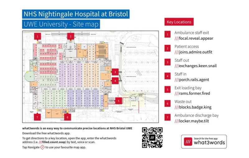 University hospital map using what3words