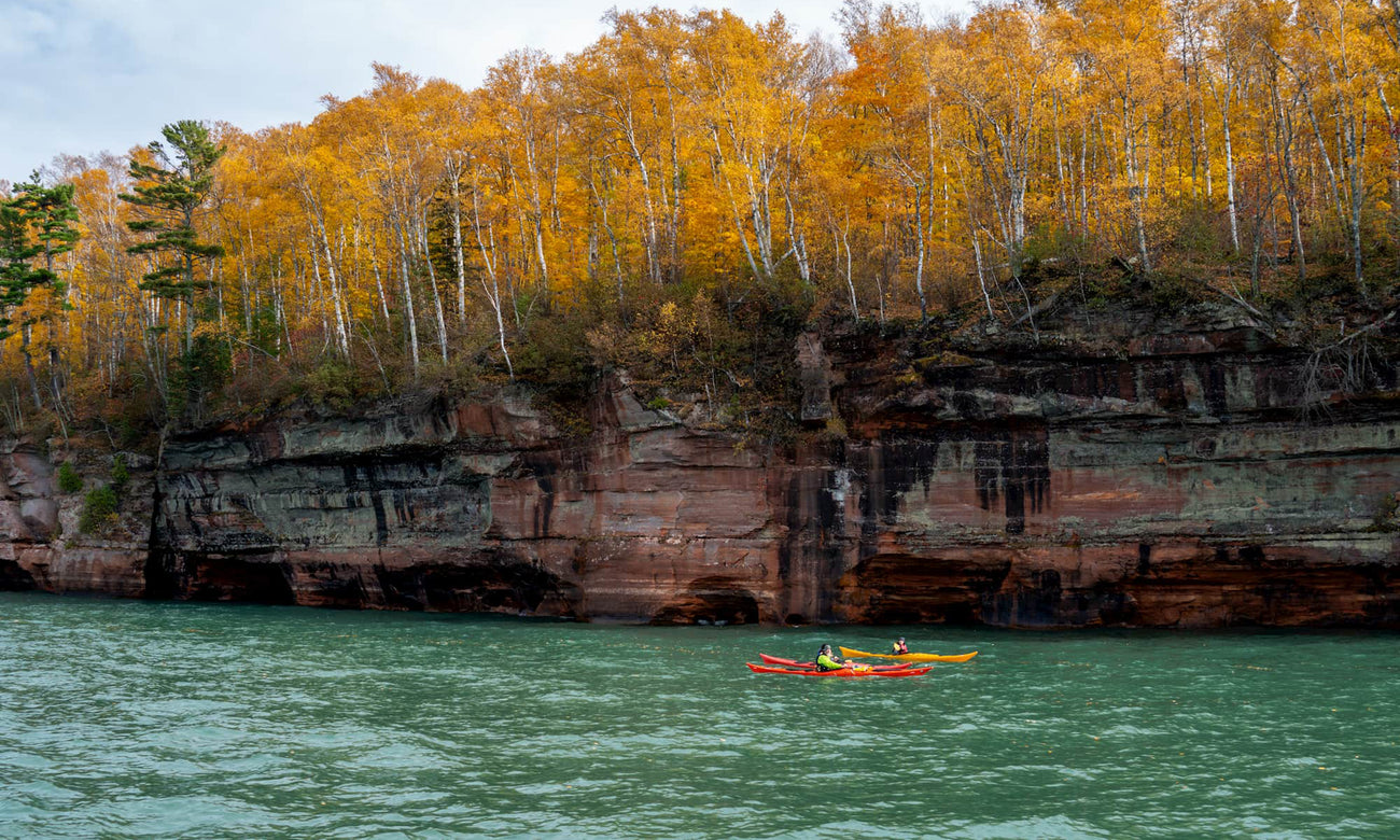 Kayakers at the Apostle Islands National Lakeshore in Wisconsin