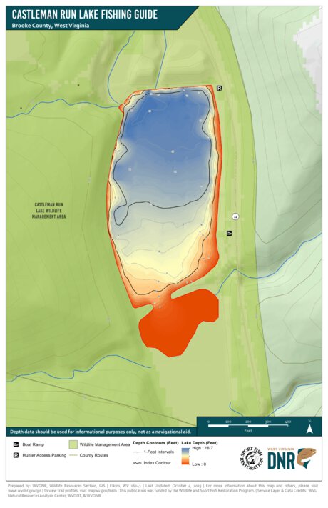 WV Division of Natural Resources Castleman Run Lake Fishing Guide digital map