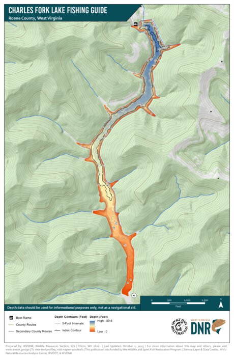 Charles Fork Lake Fishing Guide (Small) Map by WV Division of Natural ...