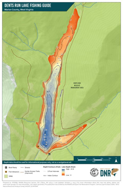 WV Division of Natural Resources Dents Run Lake Fishing Guide digital map