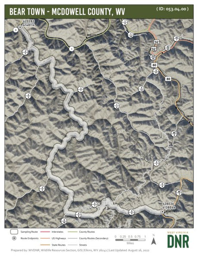 WV Division of Natural Resources Distance Sampling Route: Bear Town, McDowell County (ID: 053.04.00) bundle exclusive