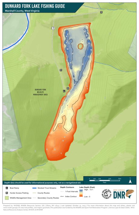WV Division of Natural Resources Dunkard Fork Lake Fishing Guide (Small) digital map