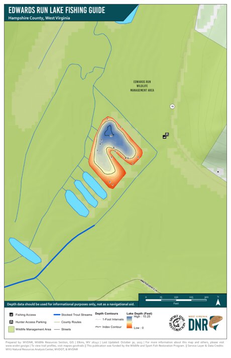 WV Division of Natural Resources Edwards Run Lake Fishing Guide digital map