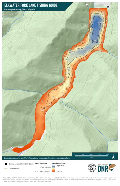 WV Division of Natural Resources Elkwater Fork Lake Fishing Guide (Small) digital map