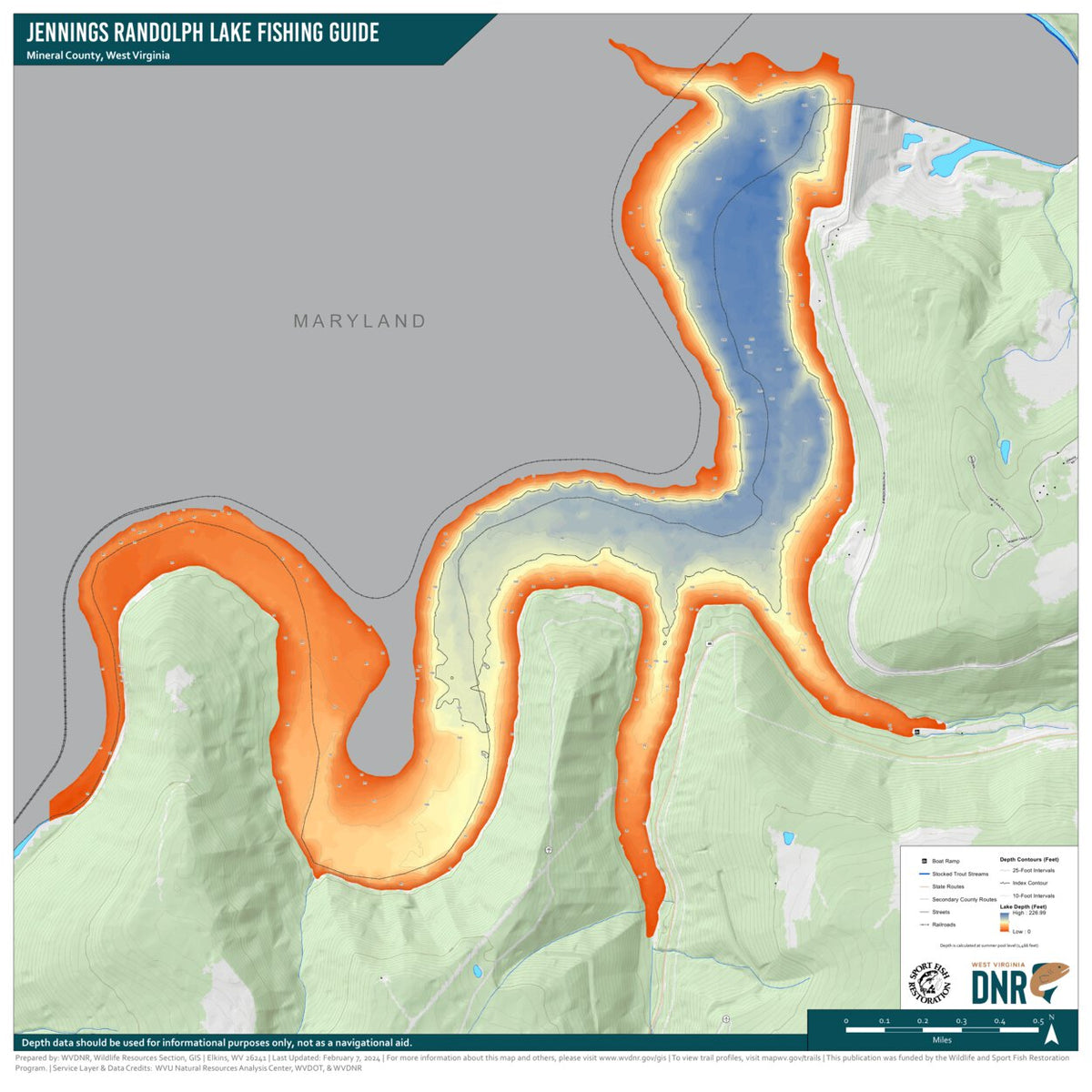 Jennings Randolph Lake Fishing Guide (Large) Map by WV Division of ...