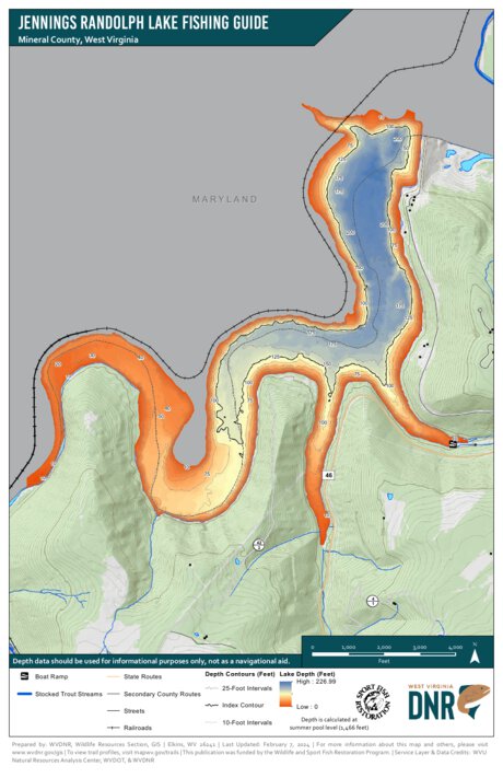 WV Division of Natural Resources Jennings Randolph Lake Fishing Guide (Small) digital map
