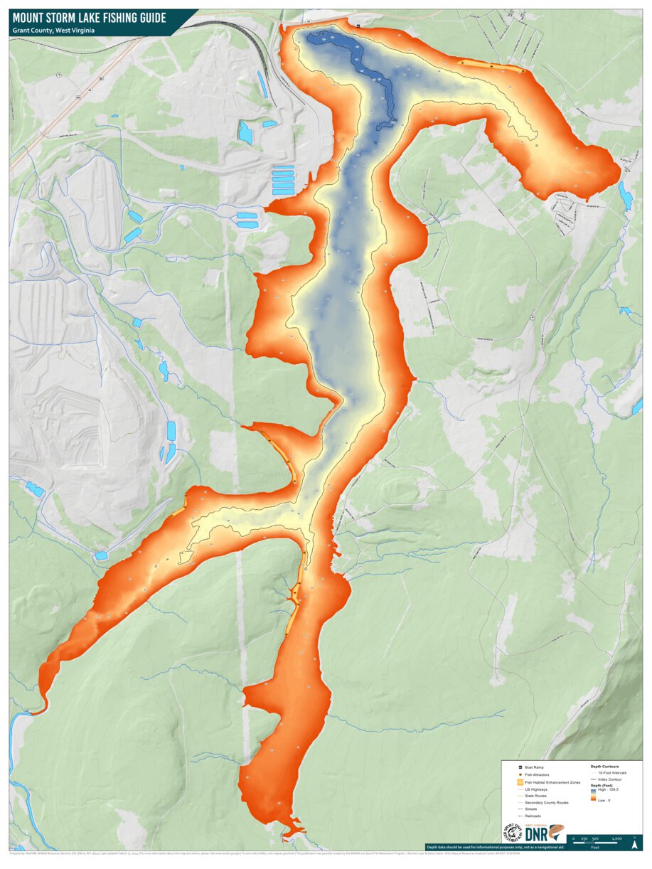 Mount Storm Lake Fishing Guide (Large) Map by WV Division of Natural ...