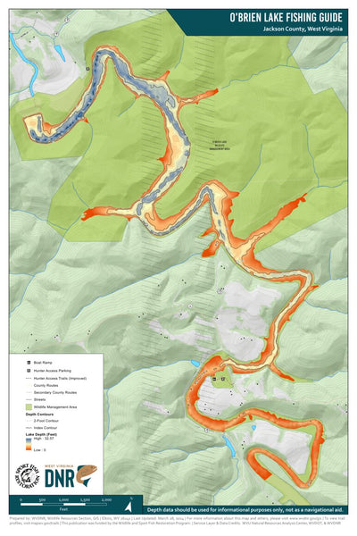 O'Brien Lake Fishing Guide (Large) Map by WV Division of Natural ...