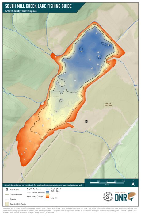WV Division of Natural Resources South Mill Creek Lake Fishing Guide digital map