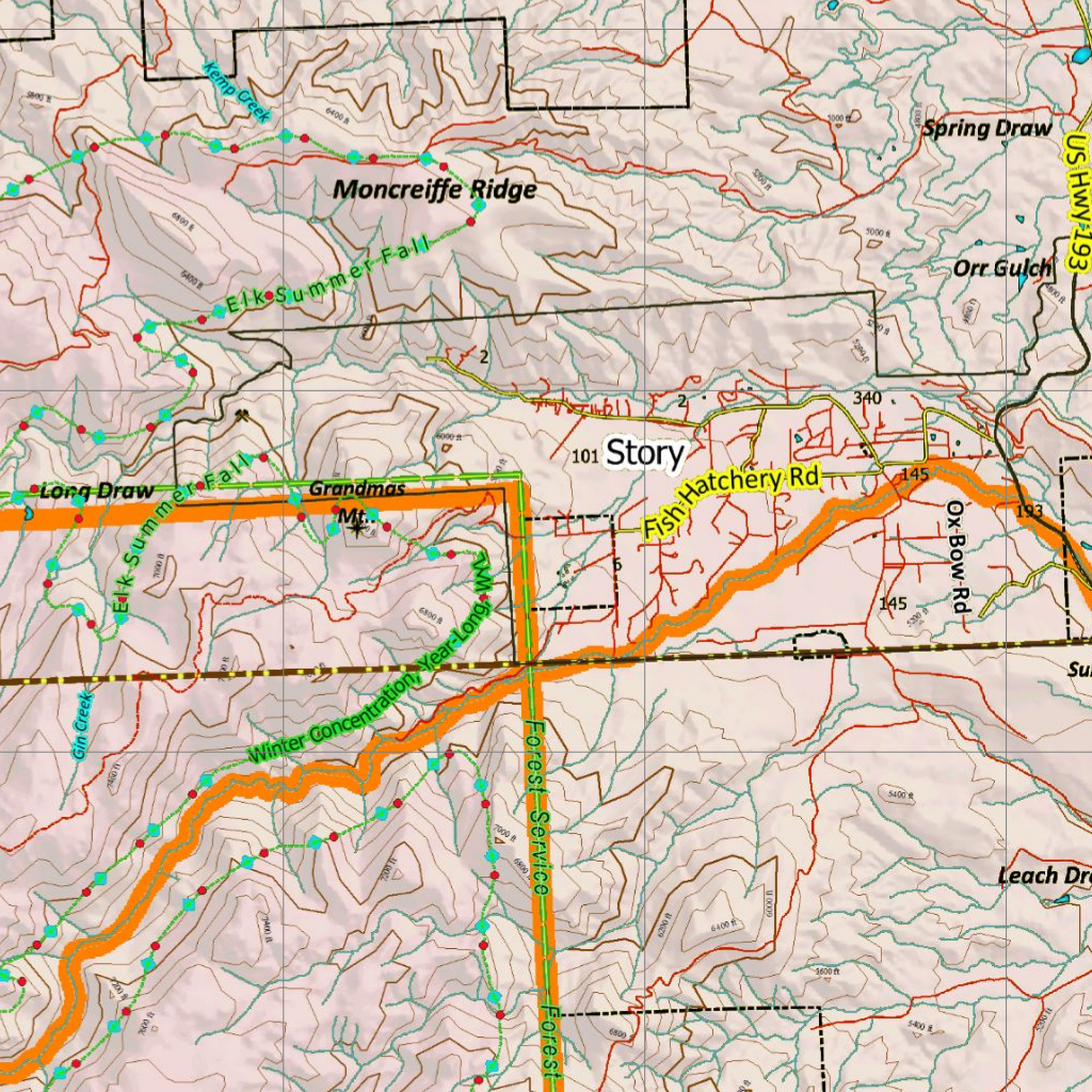Wy Mule Deer Unit 23 Concentration Areas Map by Wyoming HuntData LLC ...