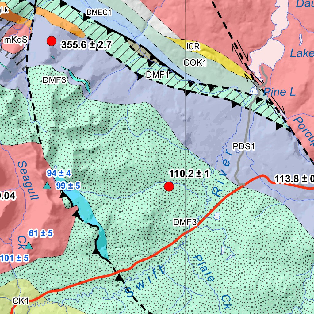 105B, Wolf Lake Yukon Bedrock Geology Map by Yukon Geological Survey