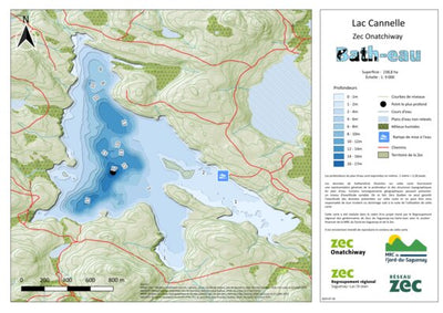 Carte bathymétrique du Lac Cannelle Zec Onatchiway (2025) Preview 1