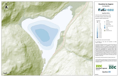 Zecs Québec Carte bathymétrique du Deuxième lac Gagnon de la zec Tawachiche (2024) digital map