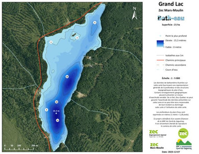 Zecs Québec Carte bathymétrique du Grand Lac de la zec Mars-Moulin (2024) digital map