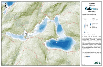 Zecs Québec Carte bathymétrique du Lac Barley de la zec Des Martes (2024) digital map