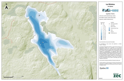 Zecs Québec Carte bathymétrique du Lac Bilodeau de la zec Kipawa (2024) digital map