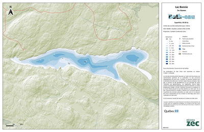 Zecs Québec Carte bathymétrique du Lac Bonnie de la zec Kipawa (2024) digital map
