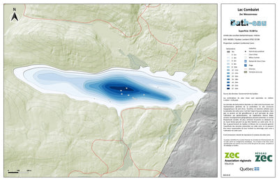 Zecs Québec Carte bathymétrique du Lac Combalet de la zec Wessonneau (2024) digital map