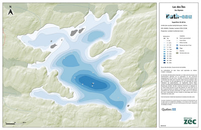 Zecs Québec Carte bathymétrique du Lac des Îles de la zec Kipawa (2024) digital map