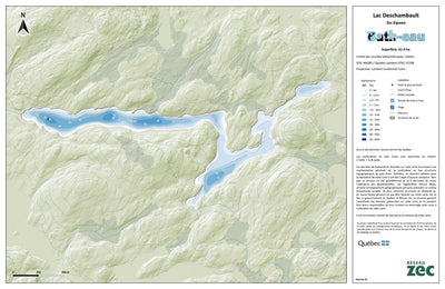 Zecs Québec Carte bathymétrique du Lac Deschambault de la zec Kipawa (2024) digital map