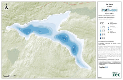 Zecs Québec Carte bathymétrique du Lac Diane de la zec Kipawa (2024) digital map