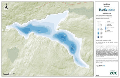 Zecs Québec Carte bathymétrique du Lac Diane de la zec Kipawa (2024) digital map