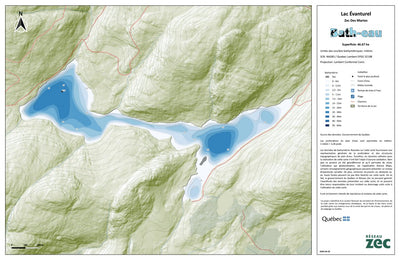 Zecs Québec Carte bathymétrique du Lac Évanturel de la zec Des Martes (2024) digital map