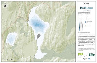 Zecs Québec Carte bathymétrique du Lac Faber de la zec Tawachiche (2024) digital map