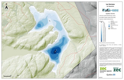 Zecs Québec Carte bathymétrique du Lac Garneau de la zec Tawachiche (2024) digital map