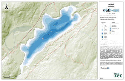 Zecs Québec Carte bathymétrique du Lac Hall de la zec Dumoine (2024) digital map