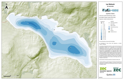 Zecs Québec Carte bathymétrique du Lac Malouin de la zec Jeannotte (2024) digital map