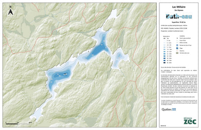 Zecs Québec Carte bathymétrique du Lac Millaire de la zec Kipawa (2024) digital map