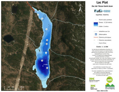 Zecs Québec Carte bathymétrique du Lac Piat de la zec de l'Anse-Saint-Jean (2024) digital map