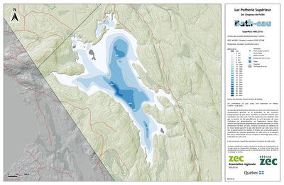 Zecs Québec Carte bathymétrique du Lac Potherie Supérieur de la zec Chapeau-de-Paille (2024) digital map