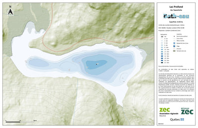 Zecs Québec Carte bathymétrique du Lac Profond de la zec Tawachiche (2024) digital map
