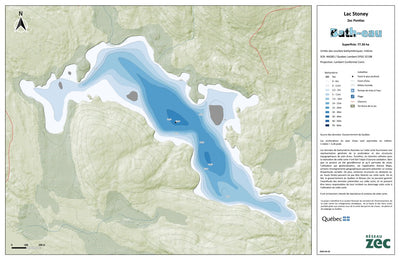 Zecs Québec Carte bathymétrique du Lac Stoney de la zec Pontiac (2024) digital map