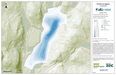 Zecs Québec Carte bathymétrique du Premier lac Gagnon de la zec Tawachiche (2024) digital map